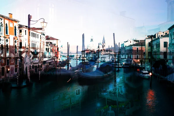 Doppelbelichtung Des Alten Stadtkanals Abstrakte Ansicht Venedig Italien — Stockfoto