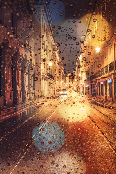 Jour Pluie Dans Ville Nuit Voiture Circulation Lumières Ville Dans — Photo