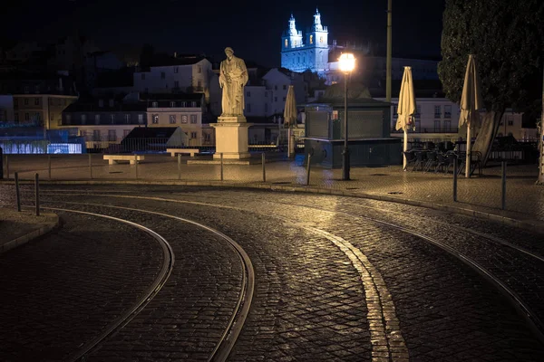 Oude Europese Stad Straat Nachts Lissabon Portugal — Stockfoto