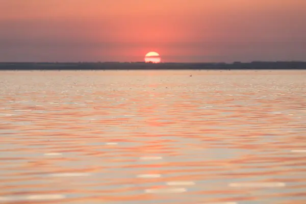 Yaz Renkli Günbatımı Sakin Deniz Yüzeyi Üzerinde — Stok fotoğraf