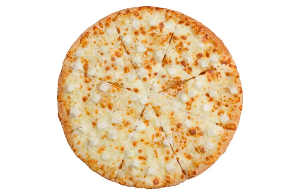 Pizza Isoliert Auf Weißem Hintergrund Ansicht Von Oben — Stockfoto
