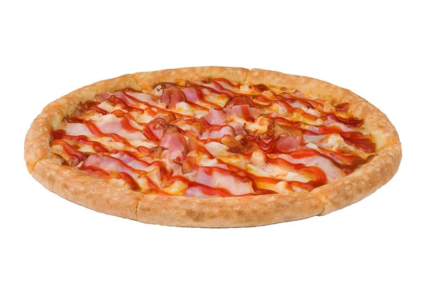 Leckere Pizza Isoliert Auf Weißem Hintergrund Mit Kopierraum — Stockfoto