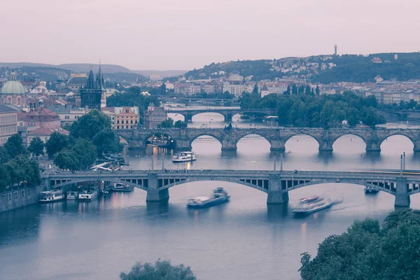 Vue Sur Rivière Vltava Les Ponts Nuit Prague République Tchèque — Photo