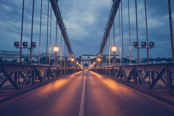 Старий Ланцюгового Мосту Будапешті Угорщина Нічний Погляд Міста — стокове фото