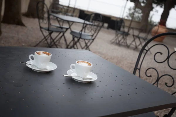 Coffee Espresso Metal Table Garden Outdoor Cafe — Stock Photo, Image