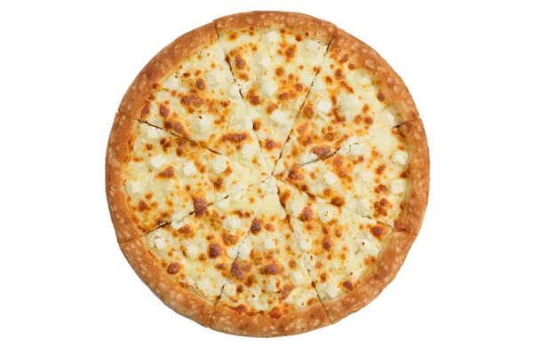 Pizza Izolované Bílém Pozadí Pohled Shora — Stock fotografie