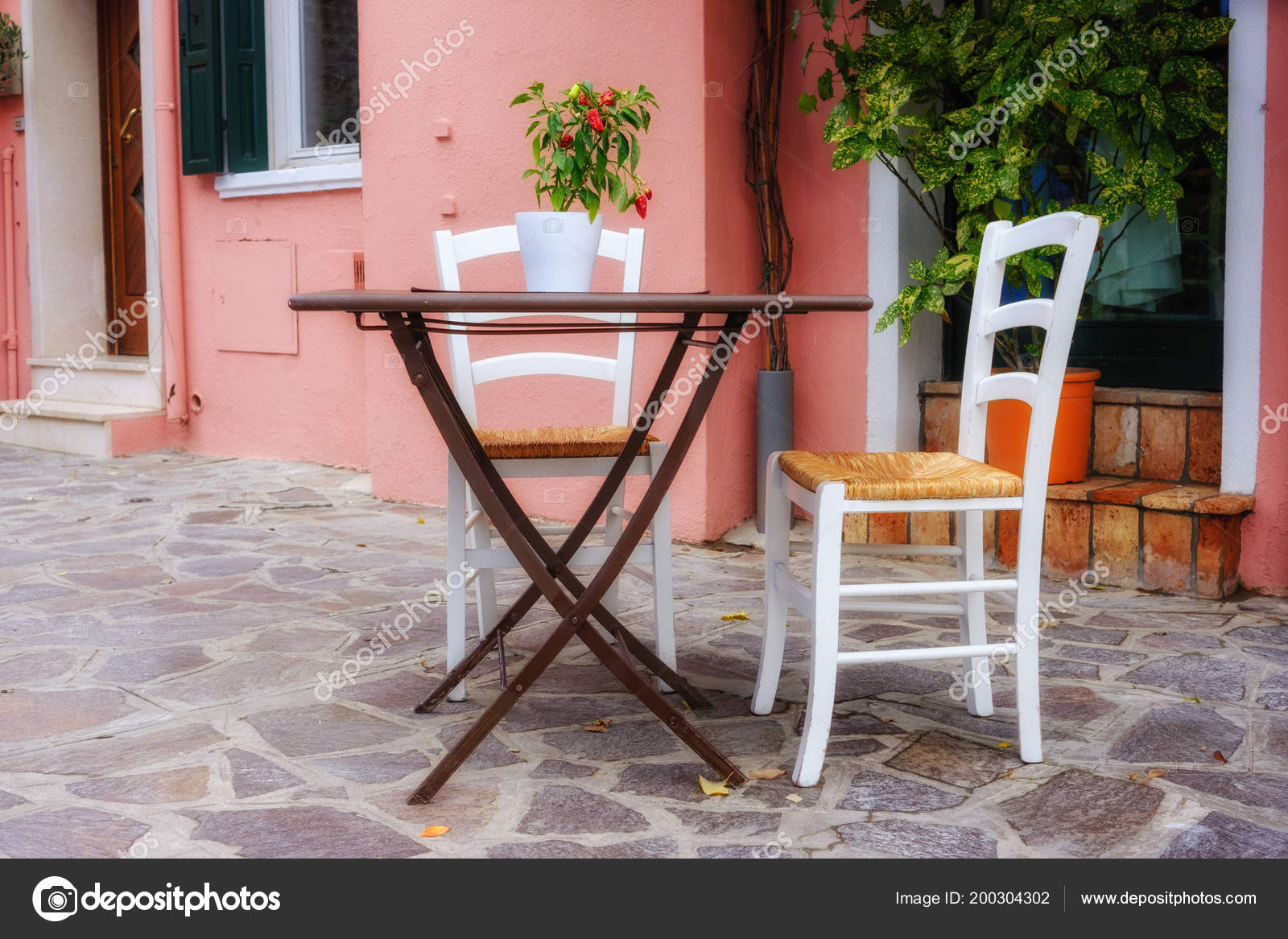 Street View Cafe Terrace Empty Tables Chairs Paris France Stock