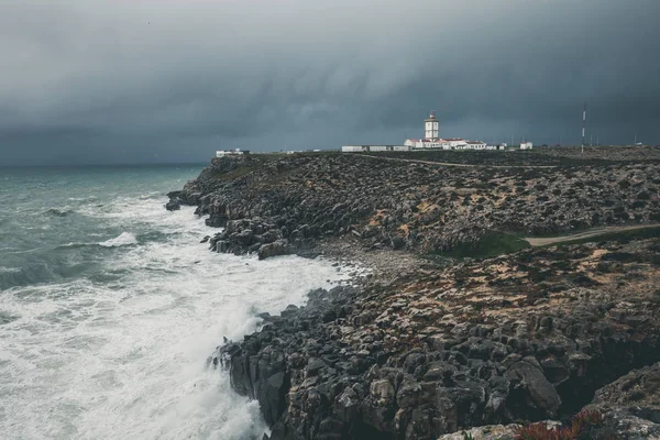 Faro Carvoeiro Cabo Tiempo Tormentoso Peniche Portugal —  Fotos de Stock