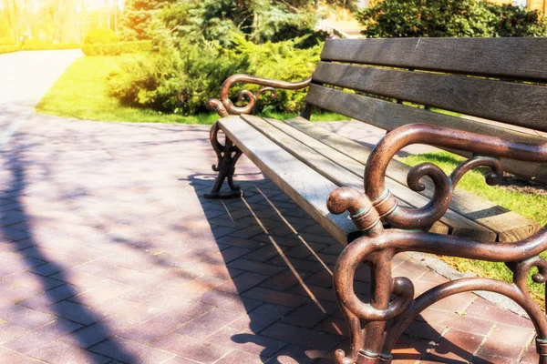 Green City Park Alley Wooden Bench — Stock Photo, Image