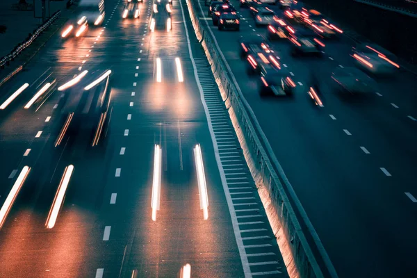 Hızı Araba Trafik Gece Uzun Pozlama Kentsel Arka Plan Karayolu — Stok fotoğraf