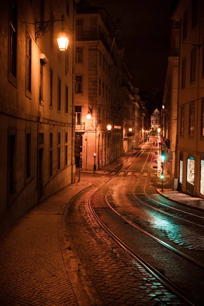 Vieille Rue Européenne Nuit Lisbonne Portugal — Photo