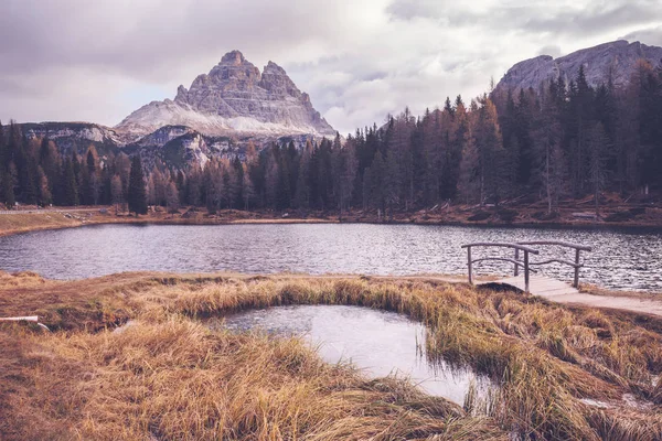 Misty Morning Lake Antorno Tre Cime Lavaredo Dolomites Alps Europe — Stock Photo, Image