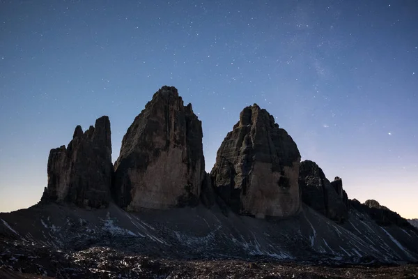 Tre Cime Lavaredo Night Starry Sky Dolomites Italy — Stock Photo, Image