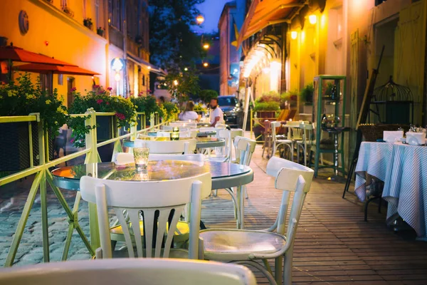 Outdor Restaurant Terrace Night Old European City Street — Stock Photo, Image
