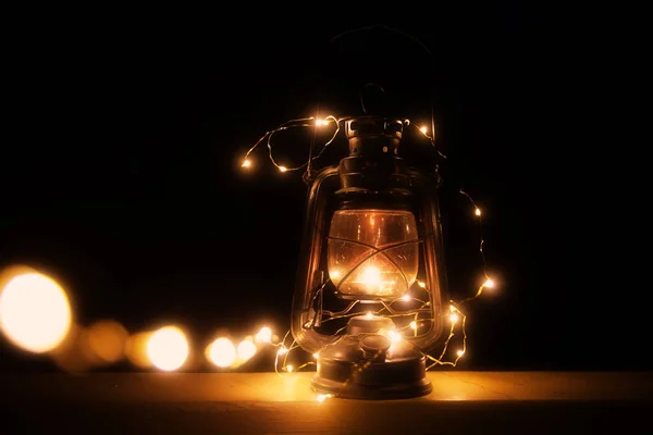 Ročník Magic Lantern Světly Noci — Stock fotografie