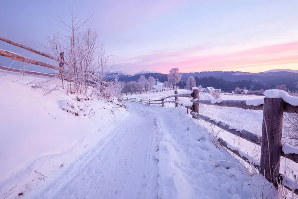 Snöig Vinterdag Berget Kullar Frostiga Utomhus Scen Alpine Bergen Gott — Stockfoto