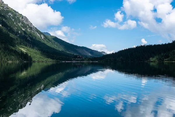 Vista Panoramica Sul Lago Alpino Estivo Morskie Oko Monti Tatra — Foto Stock