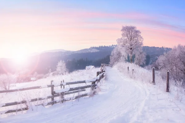 Vackra Vinter Natur Landskap Fantastisk Solnedgång Utsikt Över Bergen Vacker — Stockfoto