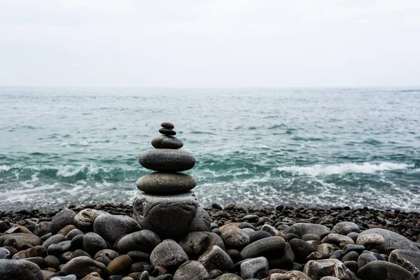 Stack Zen Stones Pyramid Beach — Stock Photo, Image