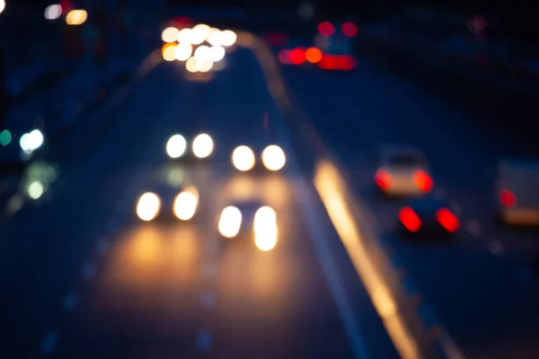 Gece Araba Trafik Bokeh Araba Yolu Köprüsü Büyük Modern Şehirde — Stok fotoğraf