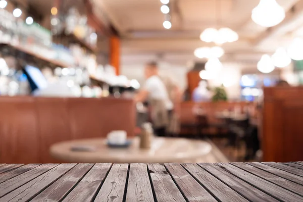 Perspectiva Madera Café Borroso Con Fondo Claro Bokeh Restaurante Interior —  Fotos de Stock