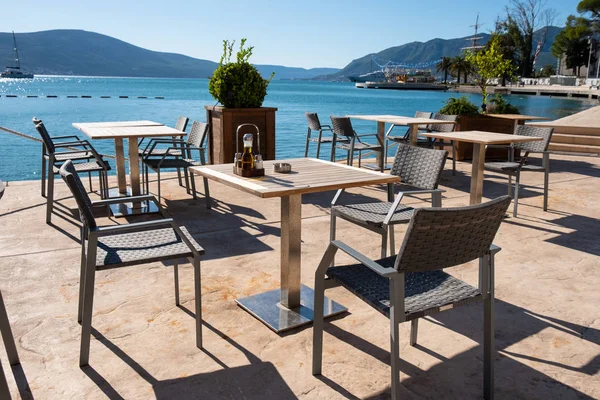 Mesa Restaurante Con Vistas Mar Mediterráneo Vista Verano — Foto de Stock