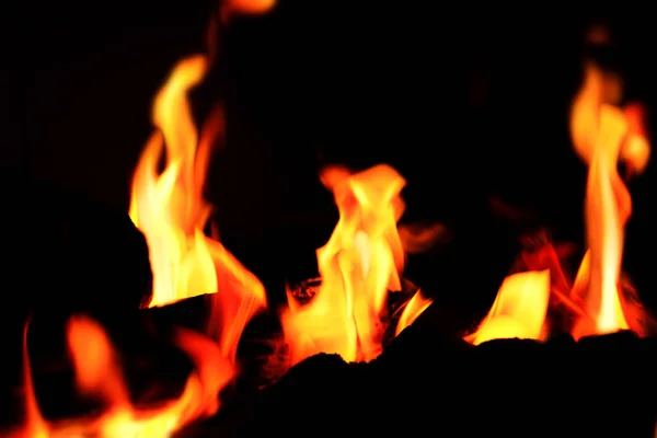 Flou de rondin de braise lumineux dans la couleur rouge chaud. Gros plan de la combustion du bois de chauffage dans le concept de cheminée. Bokeh orange du feu . — Photo