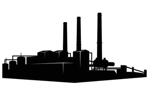 工場の高い煙突が付いて複合建築物の建築のシルエット — ストックベクタ