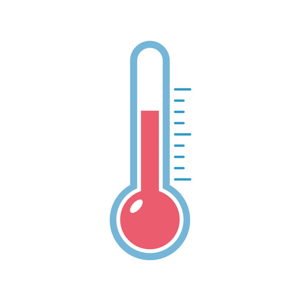 Simple flat minimalist thermometer icon with red indicator to measure heat degree
