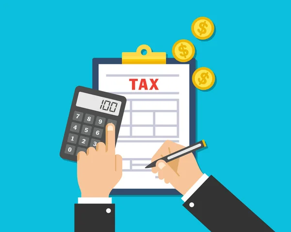 Les Vérificateurs Fiscaux Remplissent Calculent Formulaire Impôt Pour Les Entreprises — Image vectorielle