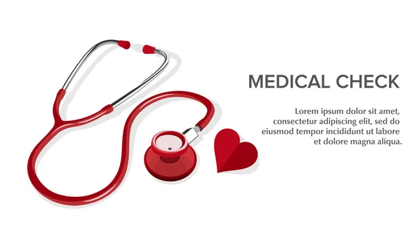 Kırmızı steteskopun vektör çizimi. Sağlık kampanyalarının tasarım unsurları, hastalık tarama hizmetleri ve hasta sağlığı hizmetleri için uygundur. Steteskop tıbbi ekipmanlarının bir yansıması.