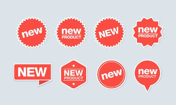 A collection of sticker icons from new labels. Suitable for design elements of retail stores, online outlets, and promotion of new products for sale. New red label sticker with white border icon set.