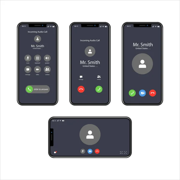 Akıllı bir telefon arayüzü ekranının vektör çizimi. Video aramaları tasarım konseptinden tasarım unsurları için uygundur. Video araması için akıllı telefon kullanıcı arayüzü kavramı.