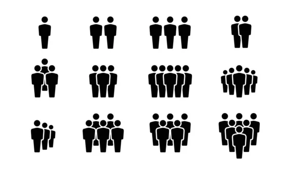 Bir grup insanın basit vektör çizimi. Grup oluşturan insanların siluet simgesi. İnsanlar belli bir mesafeden sıraya giriyor. Grupların, takımların ve toplulukların tasarım unsurları için uygun.