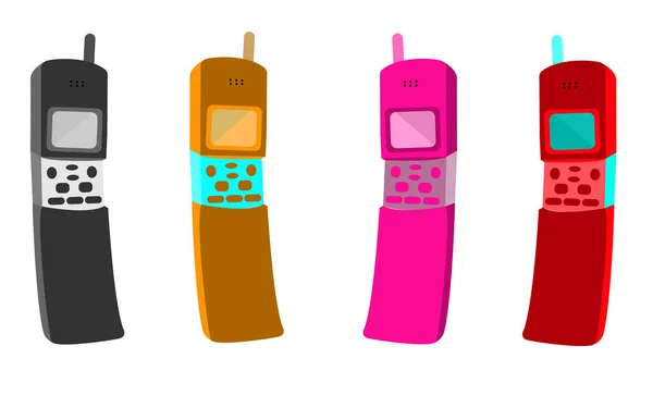 Négy Régi Tarka Gomb Retro Csípő Vintage Mozgatható Telefon Val — Stock Vector