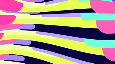 Minimalist büyülü çok renkli eğri içbükey soyut parlak çizgiler geometrik şekiller farklı şekiller dalgalı formunda Yatay şeritler dalgaların basit arka plan. Vektör çizim.