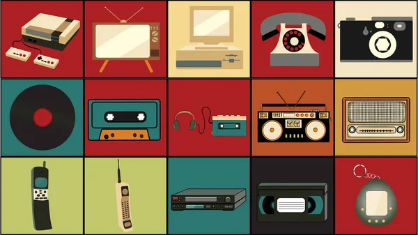 Conjunto Tecnologia Antiga Retro Vintage Hipster Música Eletrônica Vinil Áudio —  Vetores de Stock