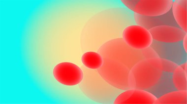 Şeffaf kırmızı soyut hacimsel moda eşsiz sihirli yuvarlak farklı şekiller ışık güzel hava kozmik baloncuklar, mavi bir arka plan üzerinde damla doku. Vektör çizim.