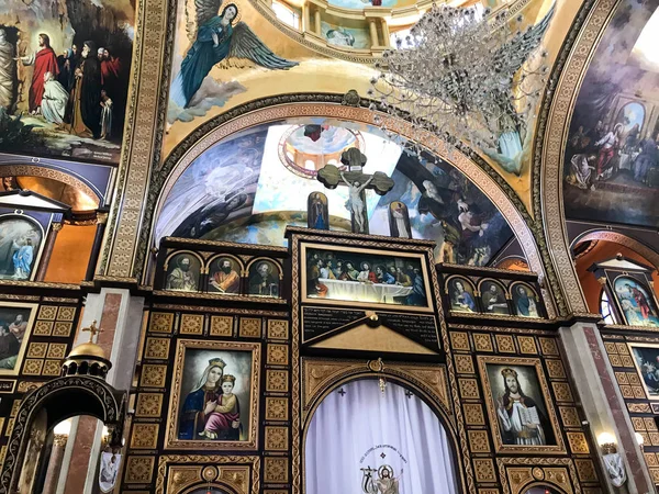 Interior Dentro Antigua Iglesia Cristiana Ortodoxa País Musulmán Árabe Islámico —  Fotos de Stock