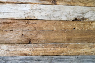 Çatlaklar ve düğümler ve dikişleri ile eski eski eski boyasız ahşap yatay doğal kurulları doku. Arka plan