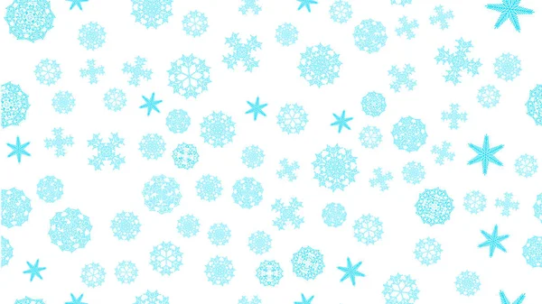 Heldere bonte patroon textuur van een frame van blauwe besneeuwde winter feestelijke Kerst Diversen verschillende abstracte gesneden sneeuwvlokken op een witte achtergrond. Vectorillustratie — Stockvector