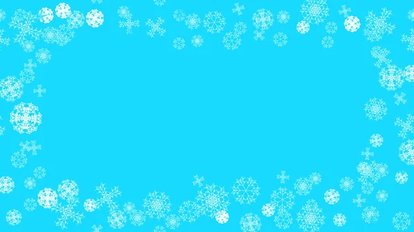 Jasný barevný vzor textura rámu bílé zasněžené zimní slavnostní novoroční vánoční různé abstraktní vyřezávané vločky. Vektorové ilustrace — Stockový vektor