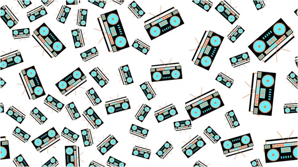 La textura es un patrón sin fisuras de la música retro de la antigua cadera antigua con altavoces de una grabadora de cinta de audio para audiocassettes de los años 60 70 80 90. Ilustración vectorial — Vector de stock