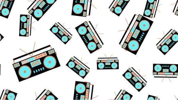 The texture is a seamless pattern from the retro music of the old antique hip with speakers of an audio tape recorder for audiocassettes from the 60s 70s 80s 90s. Vector illustration — Stock Vector