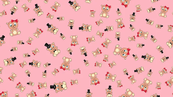 Texture seamless pattern with beautiful cheerful festive bright colorful colored bears fairy children's ladies and gentlemen boy and girl bear cubs joyful. Vector illustration. The background — Stock Vector