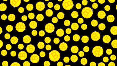 Doku bitcoins ile altın kriptalarının güzel Festival parlak renkli büyülü parlak parlak pahalı lüks sikkeleri ile sorunsuz bir kalıptır. Vektör çizim. Arka plan