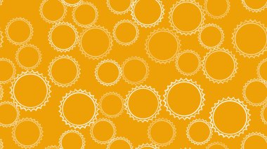 Doku beyaz yuvarlak soyut oyma metal bira kapaklar için kullanılan vites sarı bir arka plan üzerinde bira bira şişeleri tıkanma keskin kenarları ile seamless modeli. Vektör çizim