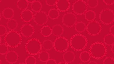 Doku Dikişsiz desen çok renkli basit yuvarlak soyut oyma kabarcıklar daireler geometrik şekiller vites kırmızı bir arka plan üzerinde keskin kenarları ile dizi. Vektör çizim