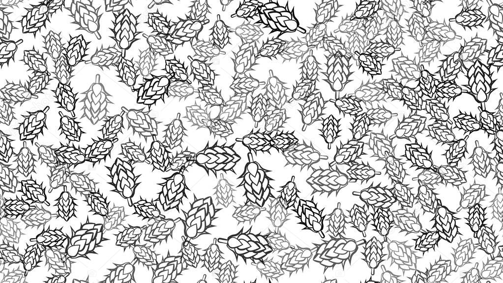 Texture seamless pattern of many colored natural flowers of hop plants for beer hops for brewing. Vector illustration