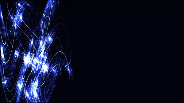 La trama di astratto blu cosmico magico incandescente brillante linee luminose al neon di onde di strisce di fili di modelli di energia e copiare lo spazio. Sullo sfondo. Illustrazione vettoriale — Vettoriale Stock